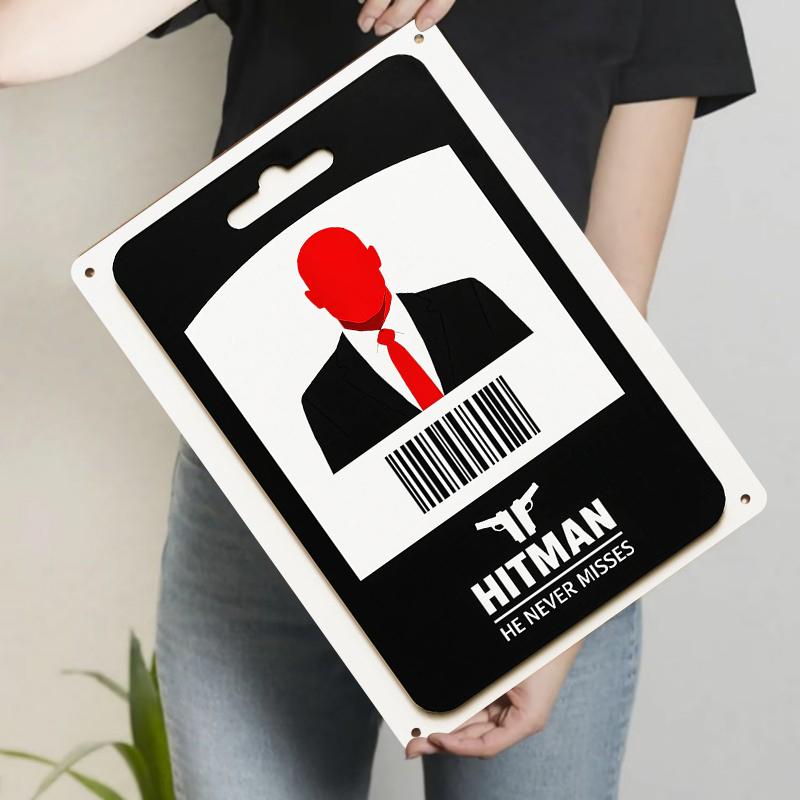 

Hitman Character Metal Wall Art Decor Modern Home Office Decoration Black Red Suit Design 20x30cm（7.8x11.8inch）