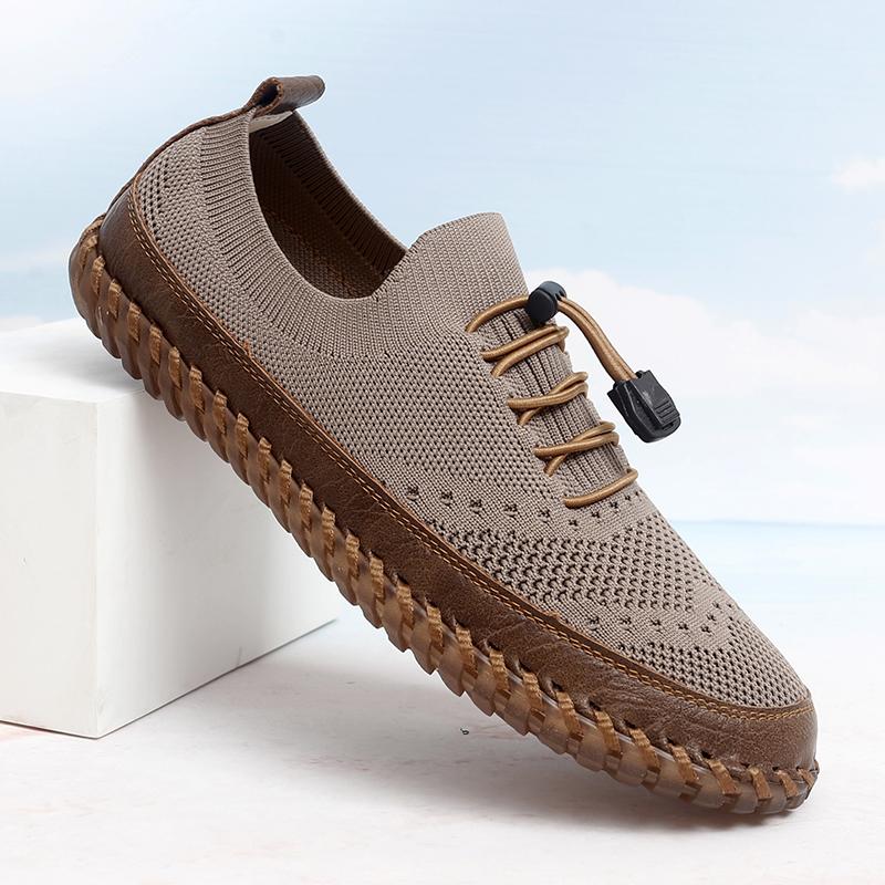 Módní ručně šité kožené síťované boty pro muže Outdoorové lehké řidičské ploché boty Protiskluzové vycházkové turistické boty Nazouvací ležérní boty Tenisky