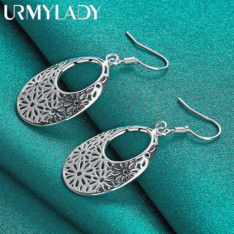 925 Sterling Silver Hollow Flower Earrings For Women Fashion Charm Jewelry Gift