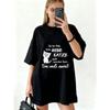 Oversized T Shirt Black Cat And German Text Print Casual Wear For Women