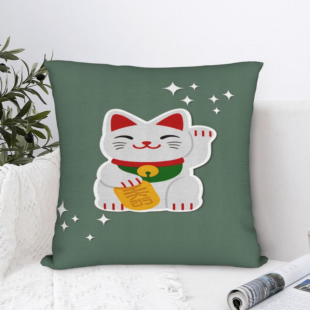 Maneki Neko Lucky Money Cat Pillow Case Soft Pillow Cover Cute Funny Cushion Cover For Couch Sofa Bedroom