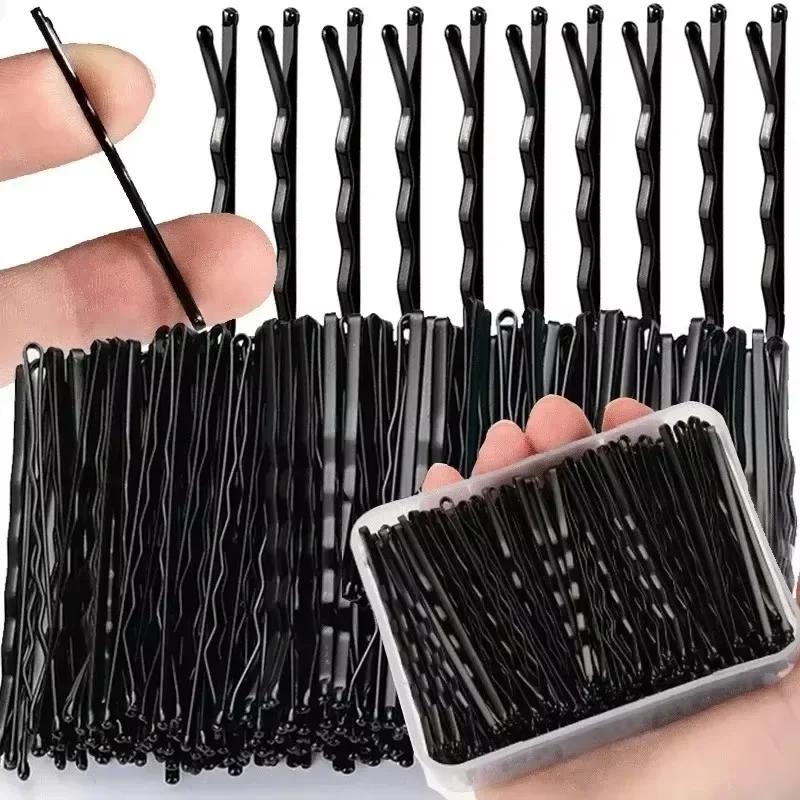 60/600pcs Black Straight Line Hair Clip U-shaped Needle Lady Hairpins Curly Wavy Grips Women Bobby Pins Styling Hair Accessories
