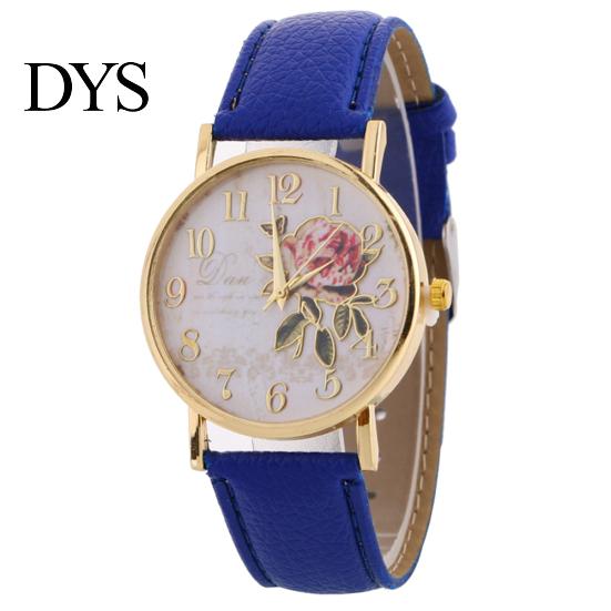 Γυναικείο ρολόι καρπού με αραβικό νούμερο Rose Flower στρογγυλό καντράν από συνθετικό δέρμα λουράκι χαλαζία