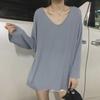 Autumn 2025 Women's Solid V-Neck Long-Sleeve Loose-Fit T-Shirt