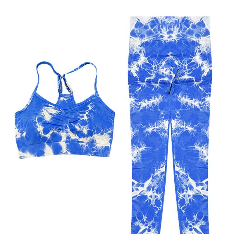 Women Yoga Set High Waist Leggings Seamless Tops Workout Sportswear Fitness Tie Dye Purple Tracksuit