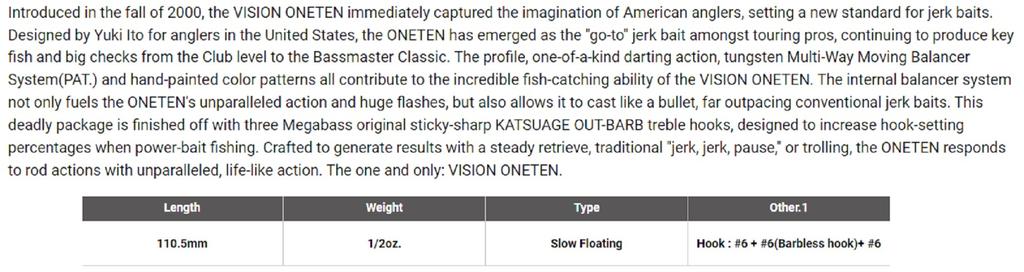 Megabass Vision 110 Oneten Slow Floating Lure Stardust Shad II (2442)