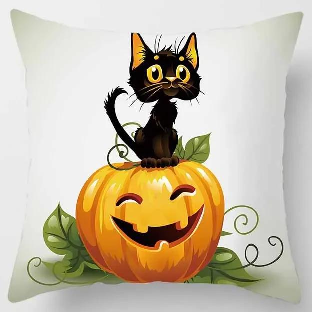 Halloween Horror Pumpkin Black Cat Print Pattern Cushion Cover for Home Living Room Sofa Decoration Square Pillowcase