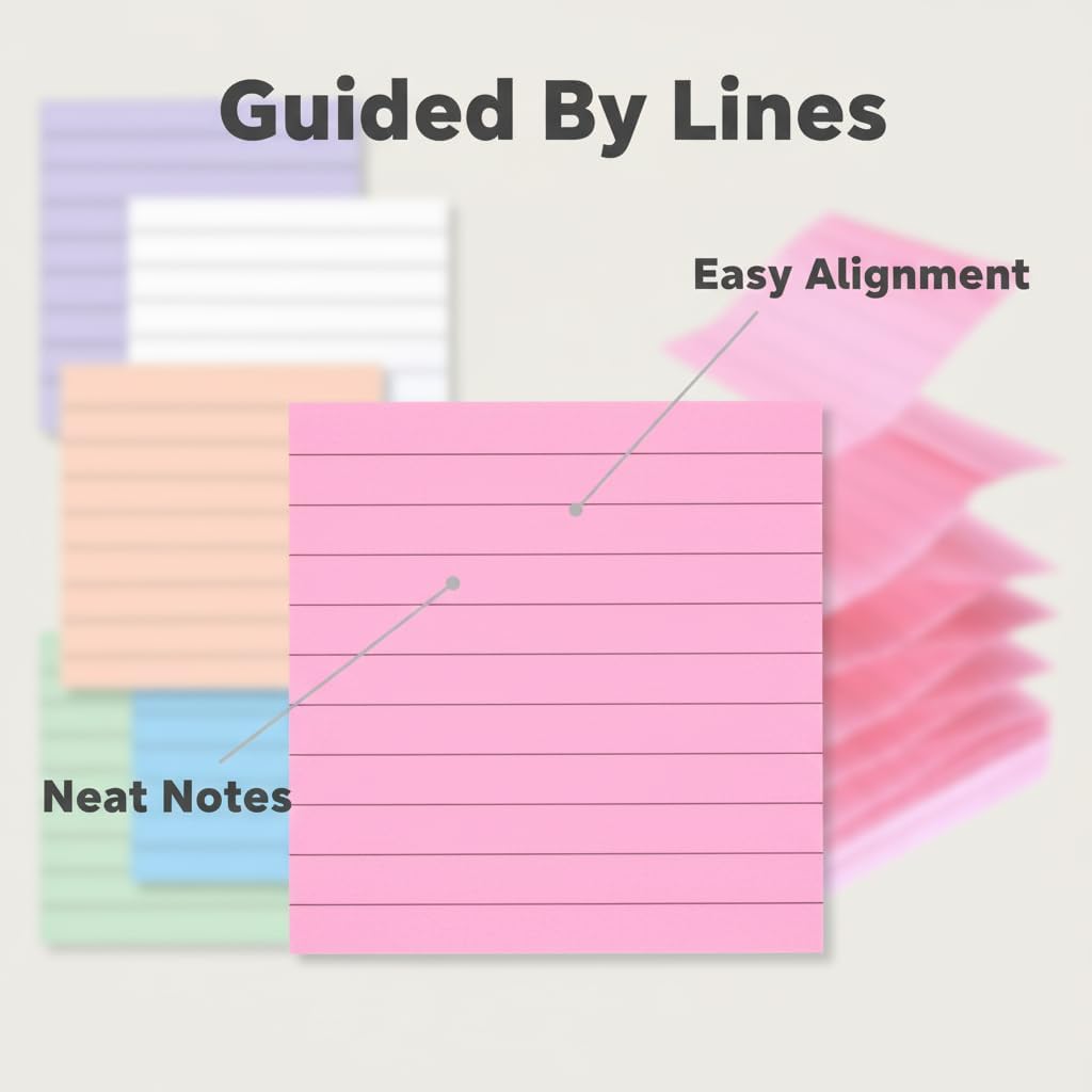 Lined Pop Up Sticky Notes 3x3 inch Refills, 100 Sheets/pad, 6 Pads/Pack Easy to Post Sticky Notes with Lines, Accordion,z fold