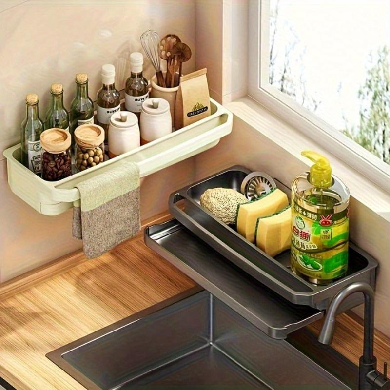 1 Pc Wall-Mounted Kitchen Storage Rack with Sponge Holder and Dish Rack - Durable PP Plastic Space-Saving Sink Storage, Suitable for Sponge