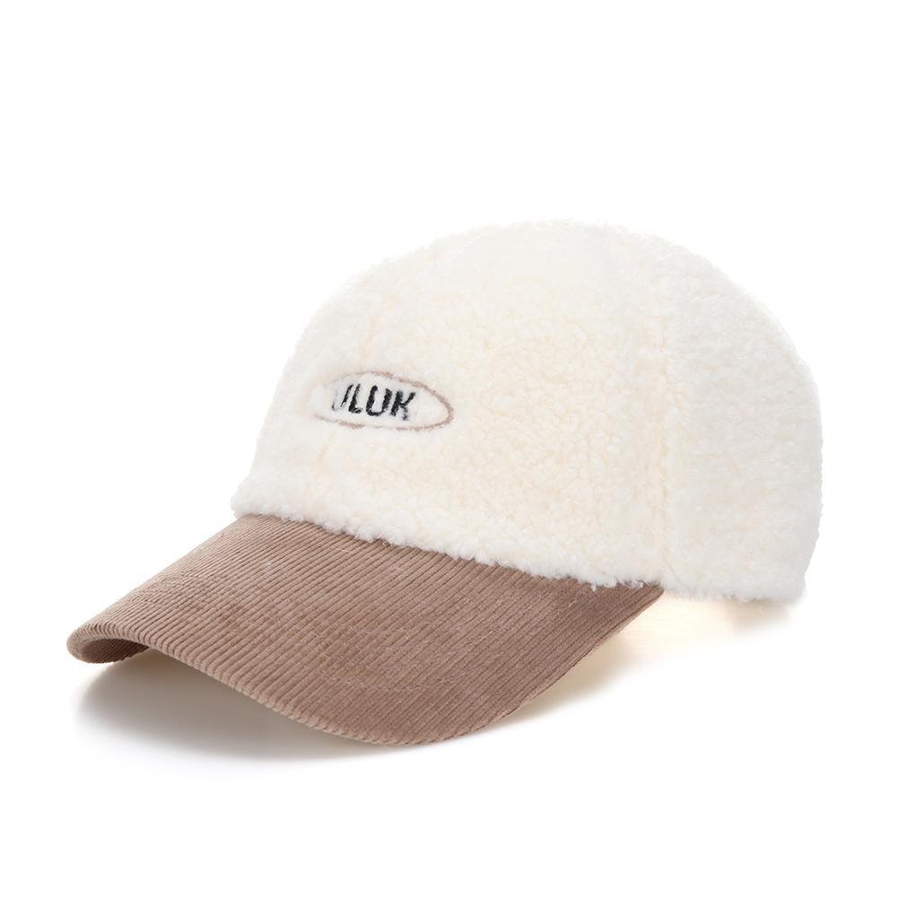 ULUK Essential Circle Corduroy Fleece Color Block Ball Cap_Beige