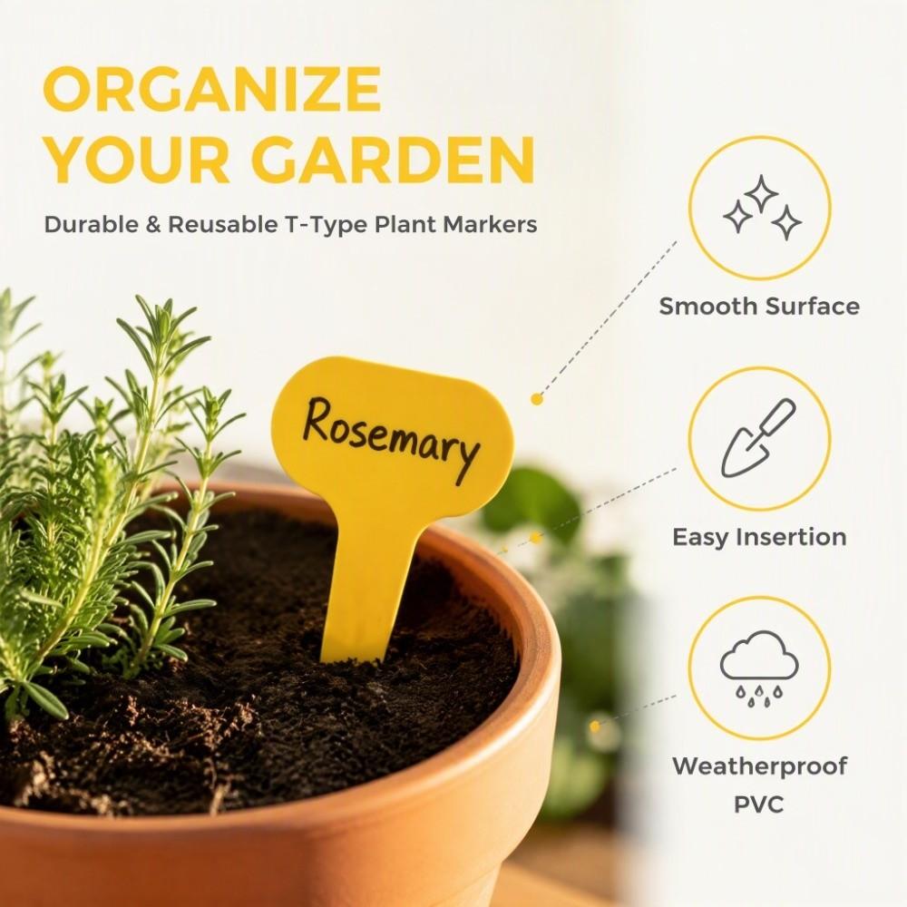 100 Pcs T-Shape Design Plant Labels Yellow T-Type Plant Labels Portable Garden Signs Gardening Use