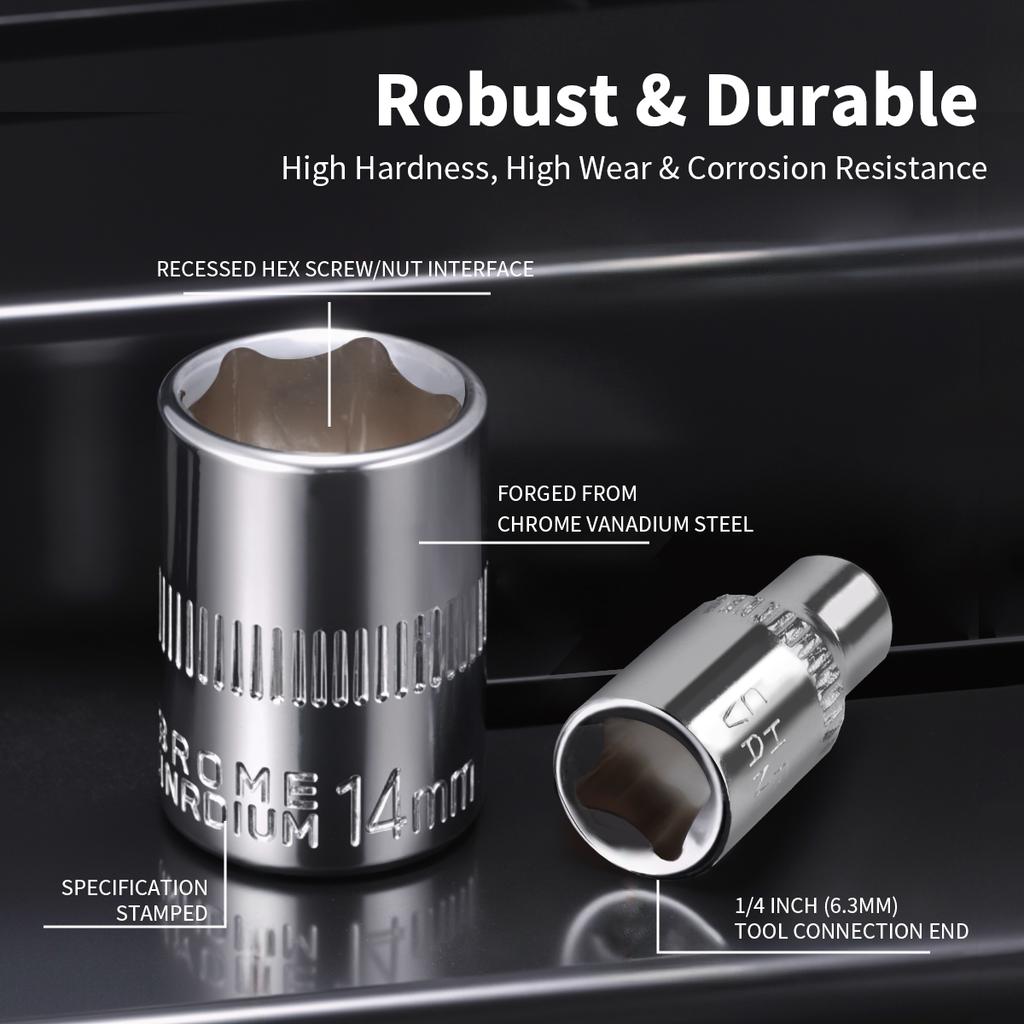 12PCS 1 4 Inch Drive Socket Wrench Set 72 Tooth Quick Release Ratchet Handle 10 Sockets Extension Bar 2 Way Reversible Tool Kit