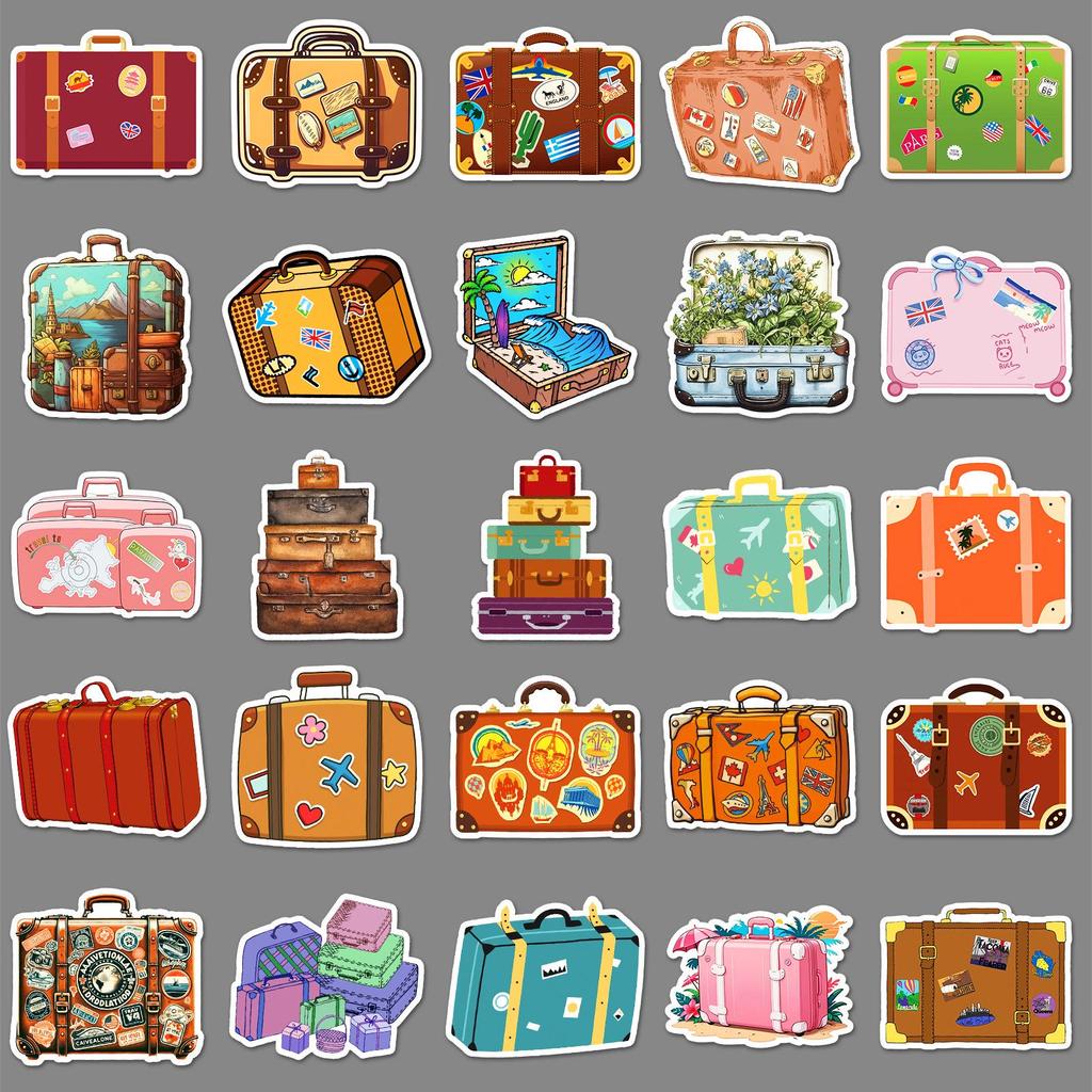 50pcs Retro Suitcase Graffiti Stickers for Phone, Luggage, and Water Cup - Creative and Waterproof