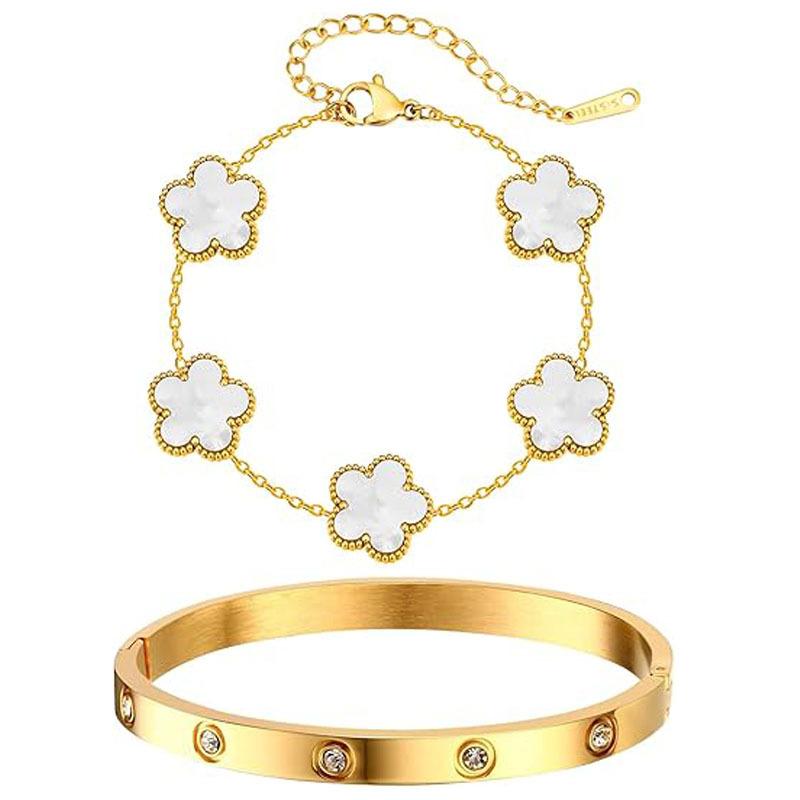 Cubic Zirconia Floral Bracelet for Women18k Gold Plated Link Statement Jewelry