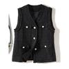Super Versatile! Chasing Quality Women Double Breasted V-neck Wool Mid-Length Vest Autumn and Winter Outerwear Flash Bright Silk
