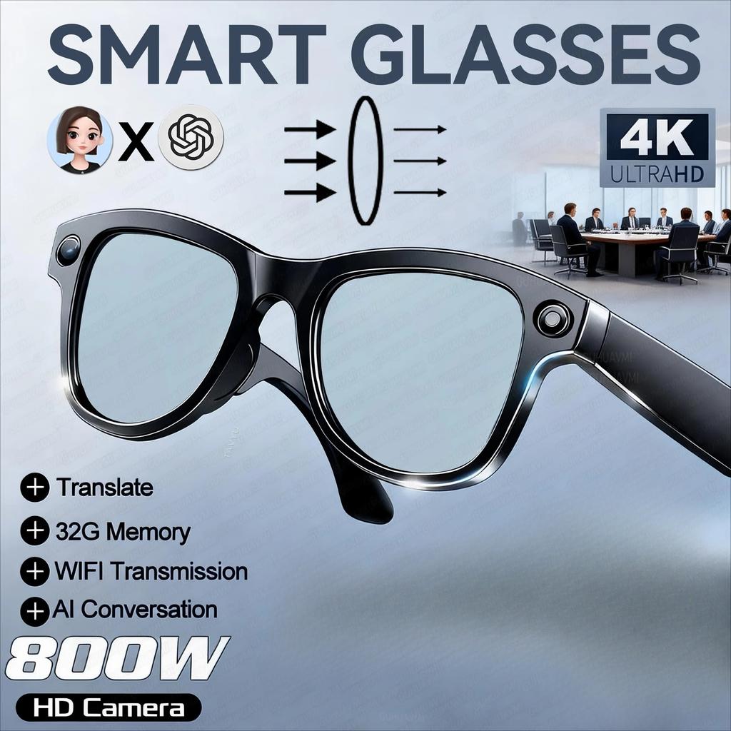 New AI Smart Glasses 800W HD Pixel Camera Video Recording Outdoor Sport Sunglasses Translation Voice Call Bluetooth Glasses Music Playback 32GB Memory