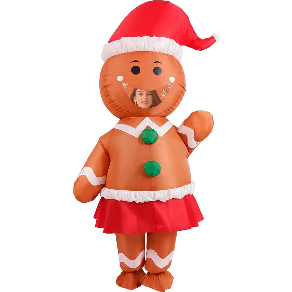 

Christmas New Party Gingerbread Man Inflatable Costume Festive Carnival Cosplay Show Costume Doll Makeup One size fits all
