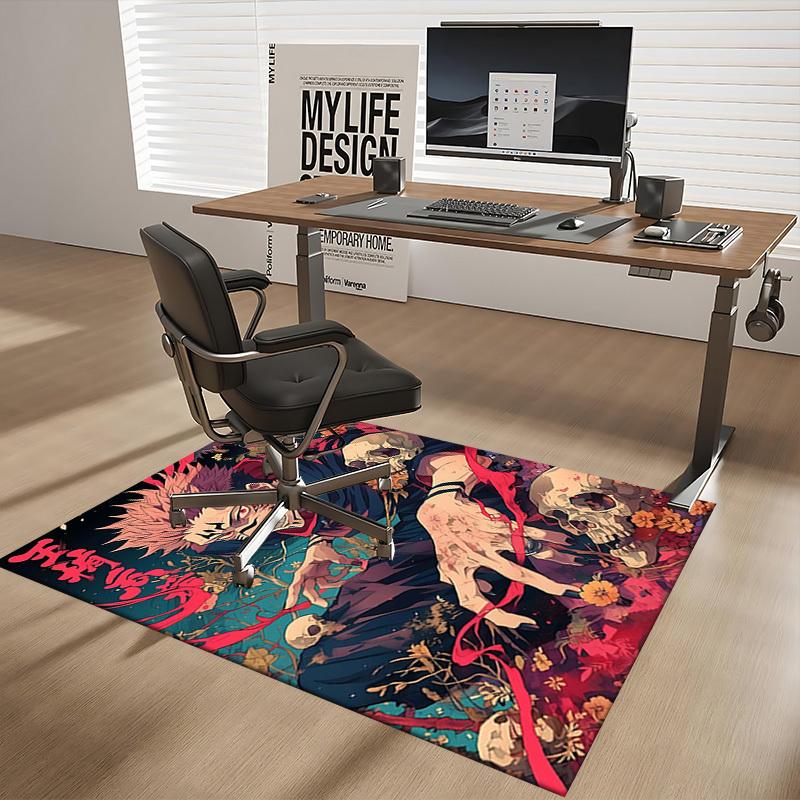 1 Stück Anime Cartoon Design Stuhlmatte, Jujutsu Kaisen Satoru Gojo Inspiriertes Büroteppich, Rutschfester Teppich für Schreibtisch, Heimdekoration, Wohnzimmer, Schlafzimmer, Spiel R
