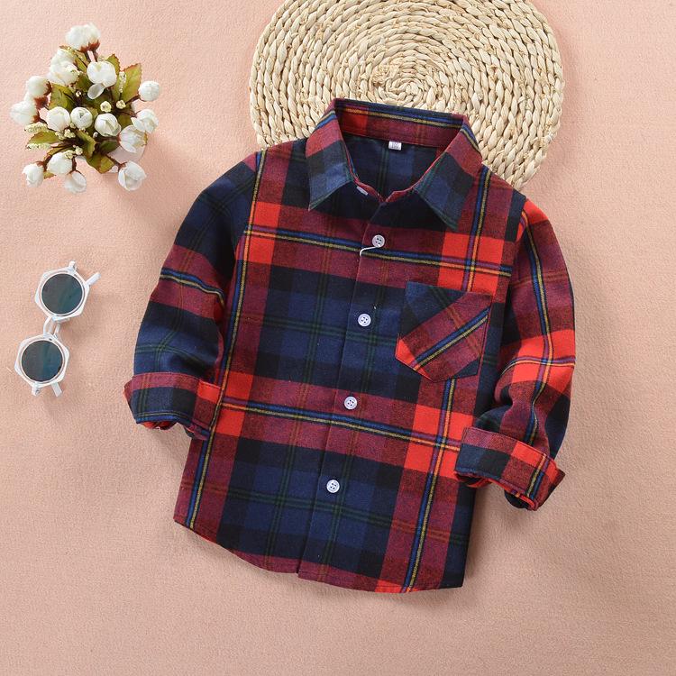 Spring 2025 Boys' Long Sleeve Plaid Korean Style Casual Shirt for Inner and Outer Wear