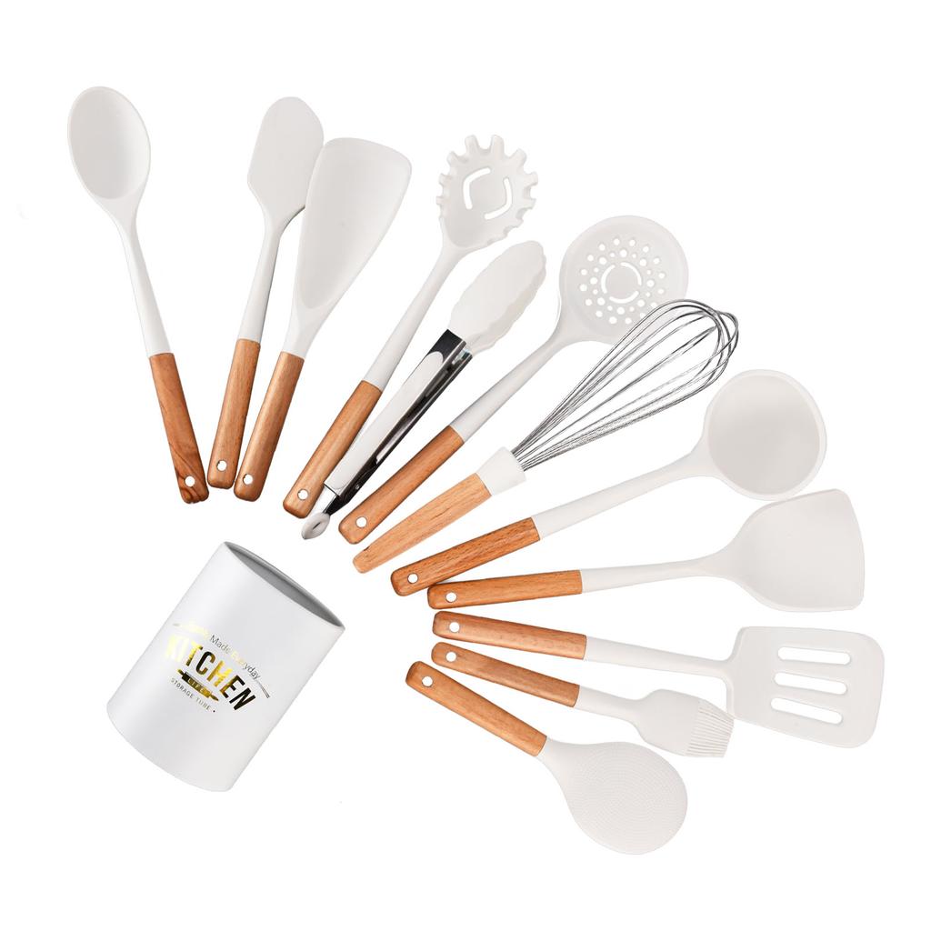 12-teiliges Silikon-Kochutensilien-Set Weißer nordischer minimalistischer Stil Antihaft-Küchenutensilien-Set für