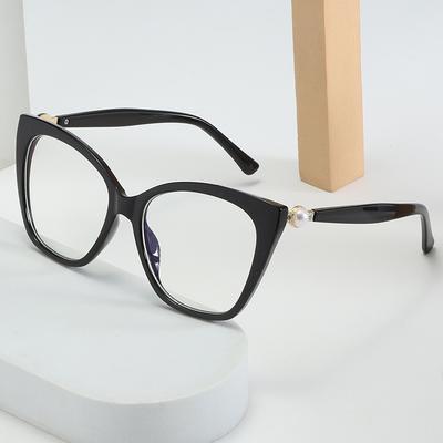 Large Frame Cat Eye Glasses Anti-Blue Light, Trendy Computer Goggles Flat Glasses With Myopia Glasses Frame