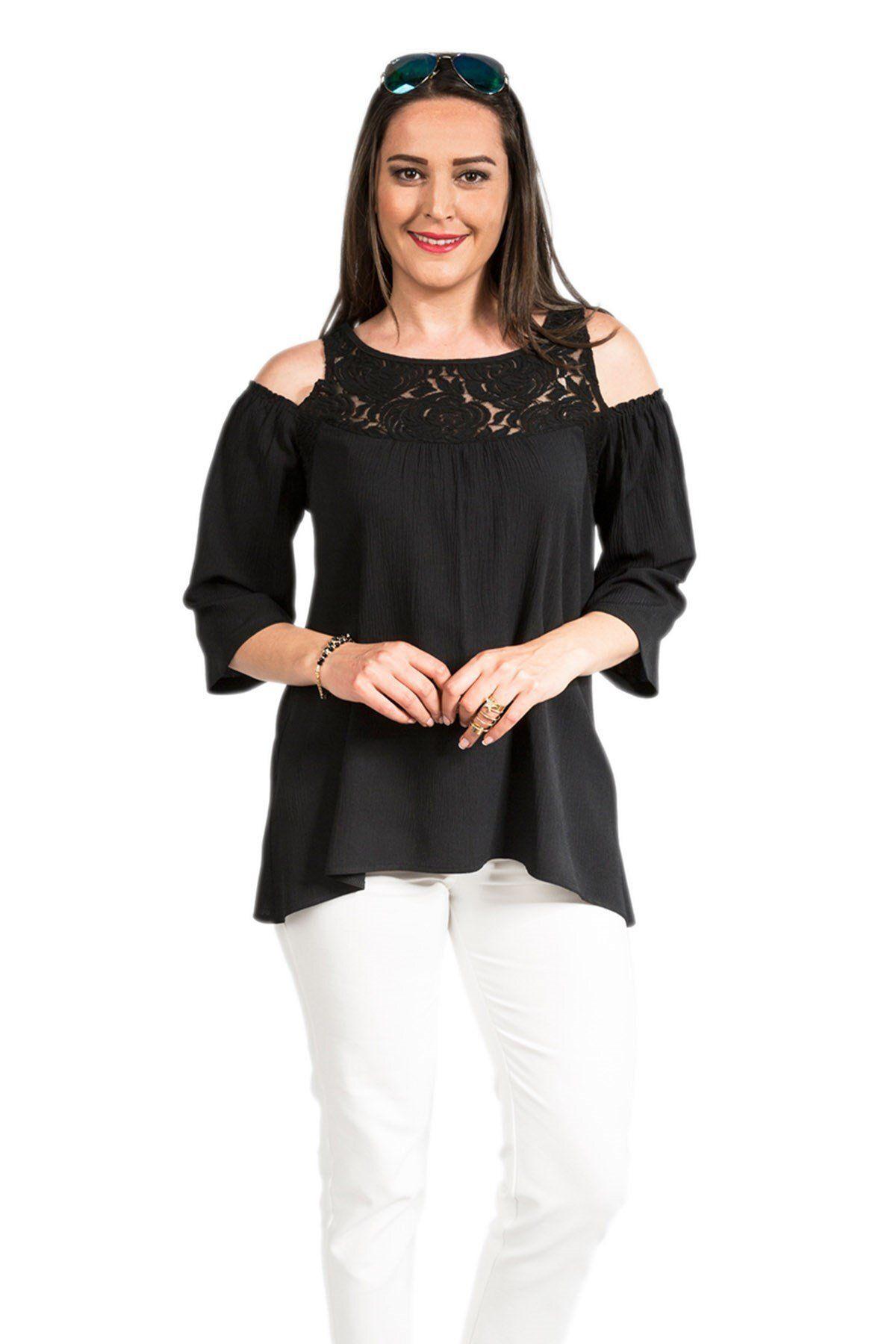 

Женская блузка большого размера, кружевная блузка больших размеров с плечами, черная XL