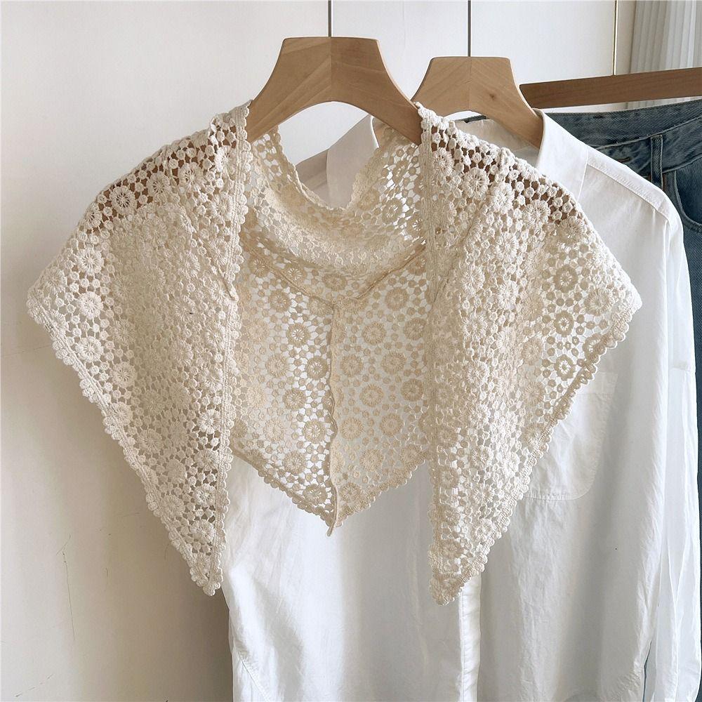 White Lace Triangle Scarf Fake Collar Flower Scarves Elegant Hip Scarf  Female