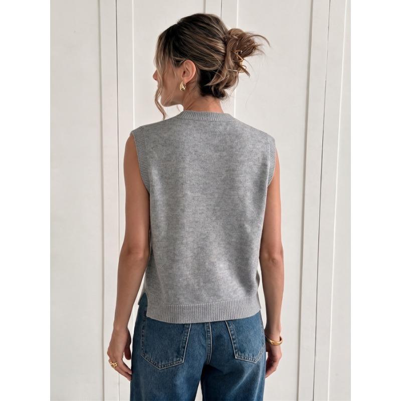 Women S Knitted Sleeveless Vest Casual Solid Color Top