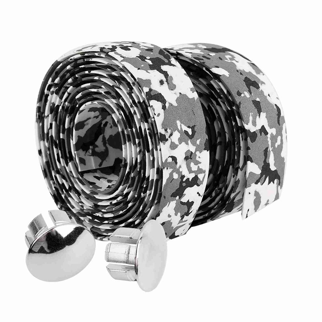 2pcs Cycling Road Bike Handlebar Grip Wrap Tape 2 Bar Plugs(Black+White)
