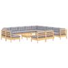 14 Piece Garden Lounge Set with Grey Cushions Solid Pine Wood