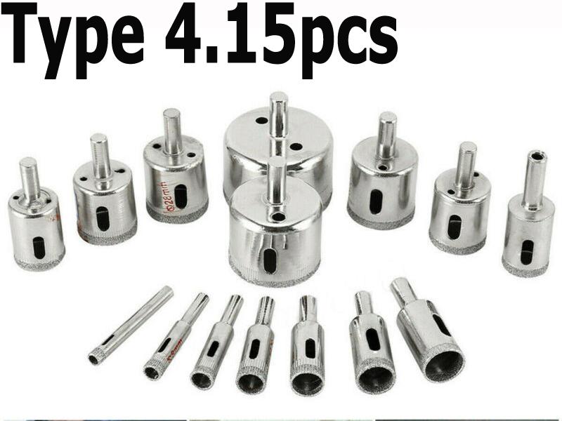 

1 комплект сверл с алмазным покрытием, набор сверл для плитки, мрамора, стекла, керамики, кольцевая пила, сверла для электроинструментов 3 мм-70 мм Type 4.15pcs