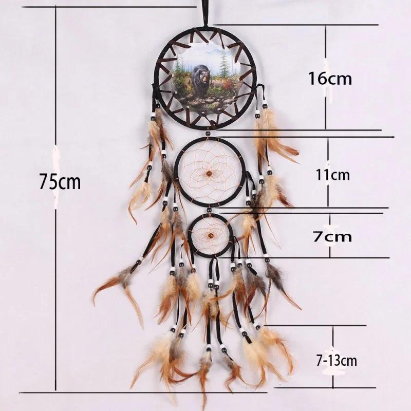 Handmade Dream Catcher Creative Wall Decorations Wolf Pattern Indian Dreamcatcher Retro Feather Ornament Home Room Hanging Decor