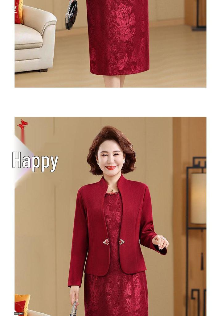 2026 New Spring/Autumn Mother-in-law Wedding Dress Set – Elegant Two-Piece for Middle-Aged Women