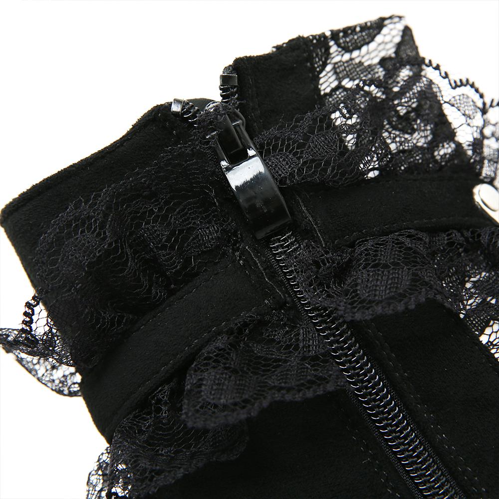 Gdgydh Gothic Vintage Lace Ankle Boots for Women Floral Pattern Chunky Heel Platform Boots with Chain Dress Outdoor