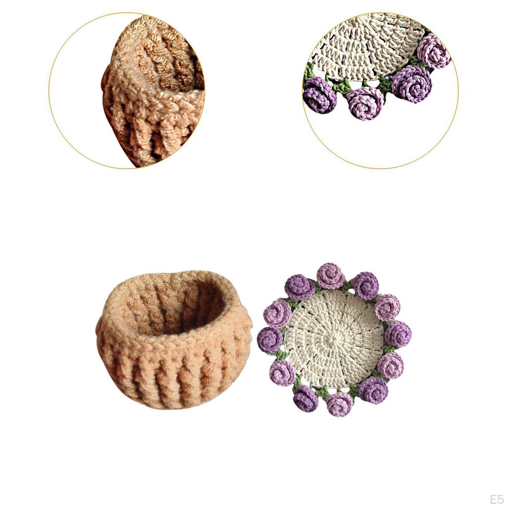 Beginner Crochet Kit Coaster Starter Complete Flower Pot, for Table Girlfriend