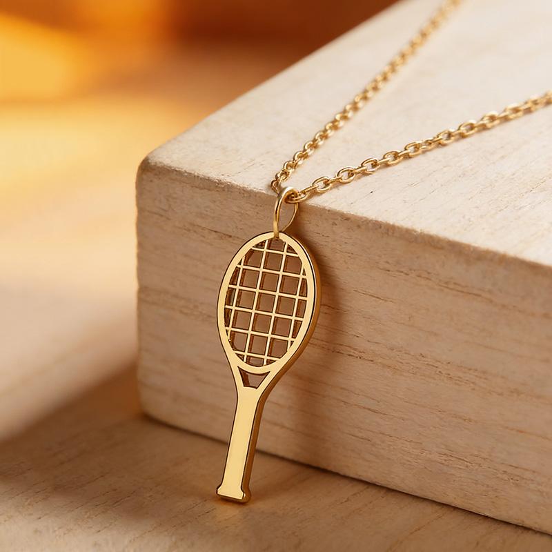 Sportliche Vergoldete Hohl-Tennisracket-Anhänger Halskette Für Damen Modeschmuck Accessoires Geschenke