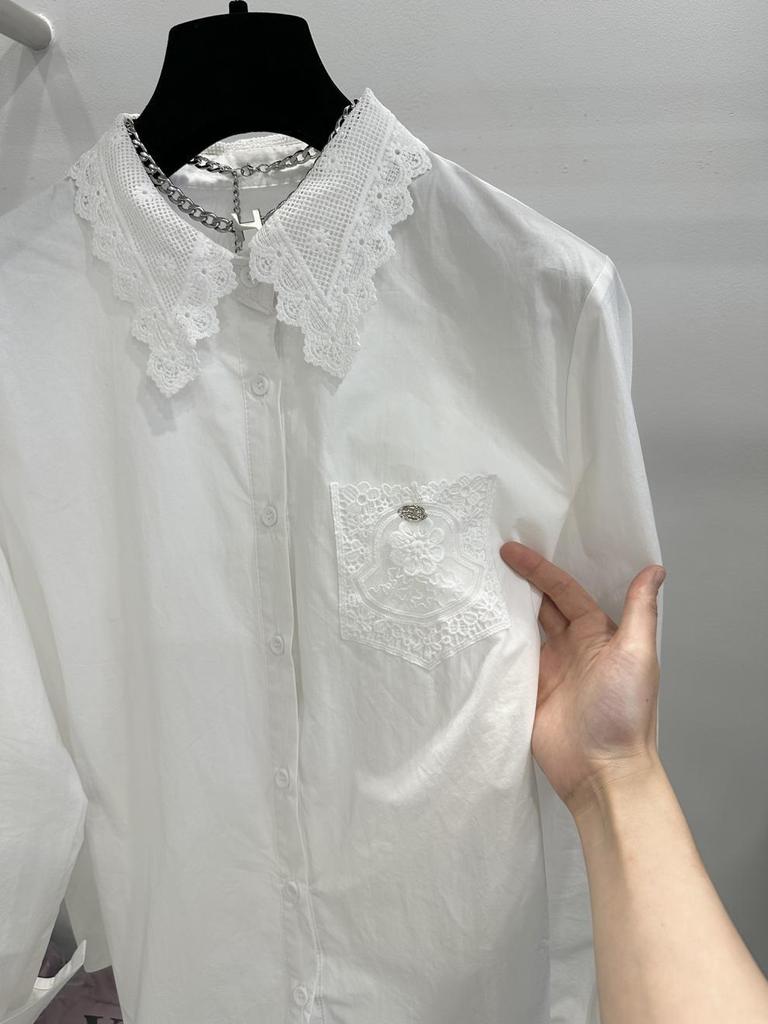 2025 Spring Women's Loose Fit Long Sleeve Shirt - Slimming Solid Color Woven Top with Lapel for Commuting Style