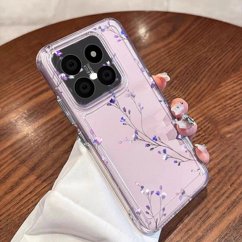 Blue Purple Flower Pattern Case For Xiaomi Redmi Note 15 Pro 4G Funda Redmi Note 14 13 Pro 5G Clear TPU Silicone Soft Cover