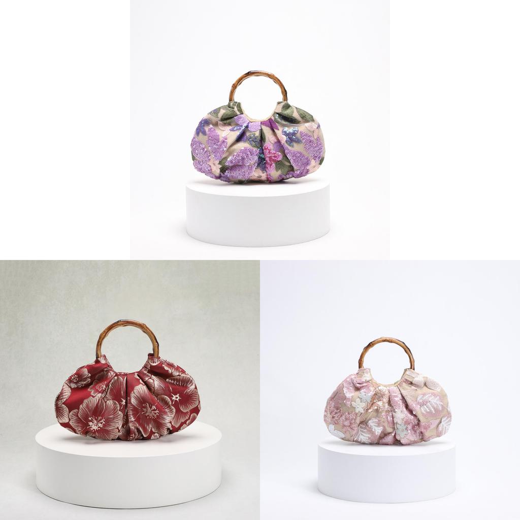 New Chinese Style Bamboo Handbag With Embroidery And Sequins For Daily Wear