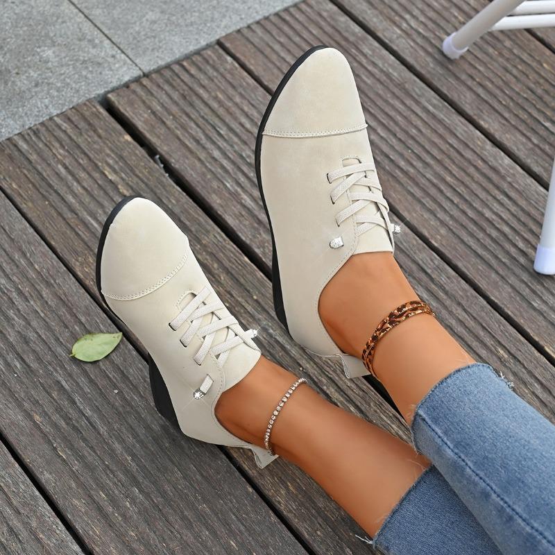 Fashion Women's Spring and Autumn Flat Shoes New Pointed Toe Deep Mouth Front Lace-up Soft Sole Non-Slip Plus Size Single Shoes