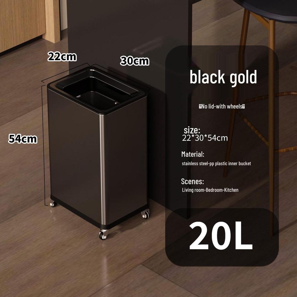 Einfacher Moderner Edelstahl-Mülleimer mit Rädern – Vertikaler Klappdeckel, Quadratisches Design für Küche & Wohnzimmer
