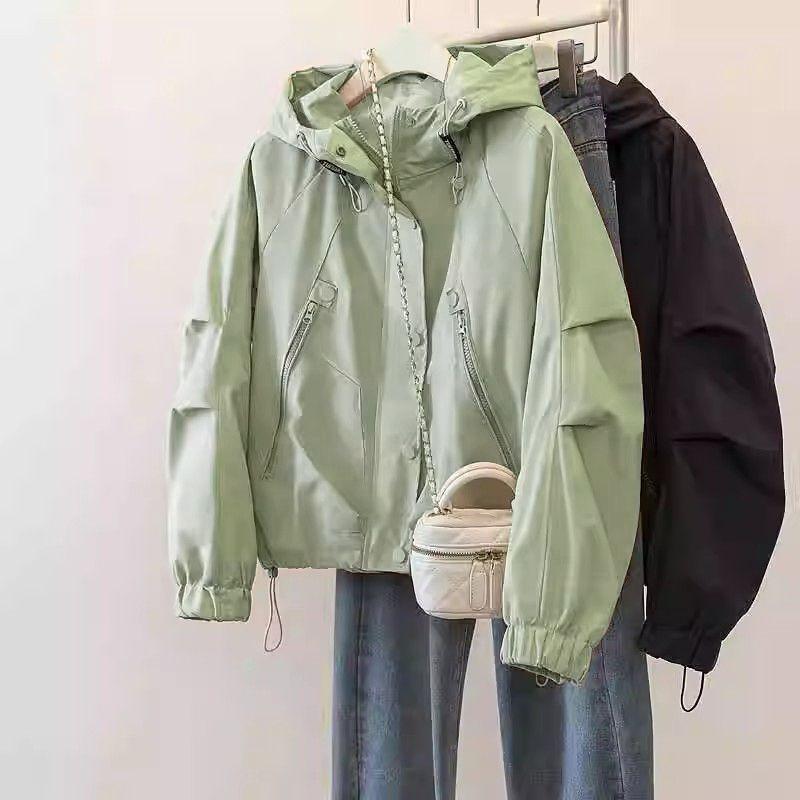Short Korean Style Fashion Autumn New Loose Versatile Casual Waterproof Hooded Jacket Top for Women