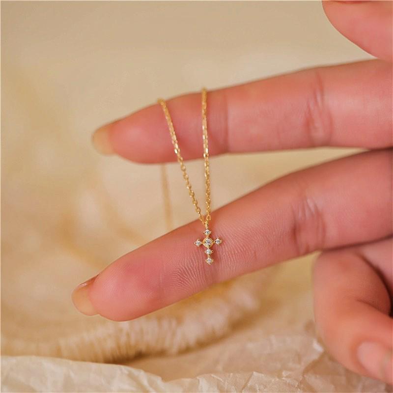 S925 Sterling Silver & Gold-Plated Cross Necklace - Minimalist Luxury Clavicle Chain for Women 925 Silver белого золота