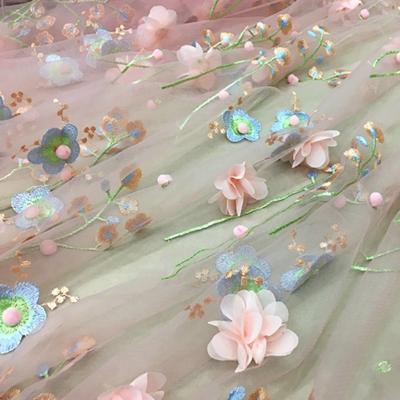 Pink Lace 3D Lace 3d pink Fabric bridal lace floral Pink 3D fabric Pink Tulle embroidery Fashion lace floral By the 0.5 Yard