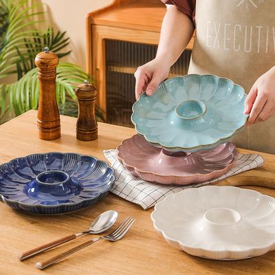 Flower Shape Dumpling Plate Ceramic Snack Platter with Dipping Dish Household Fruit Salad Disc Japanese Tableware