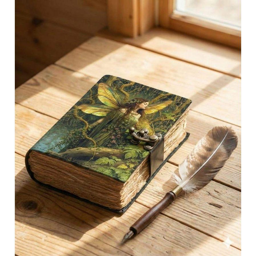 Handmade Fairy Leather Journal – Book of Shadows with Lock
