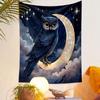 "Owl Perched on a Starry Crescent Moon" Patterned tapestry home decor, suitable for bedroom and living room, gift