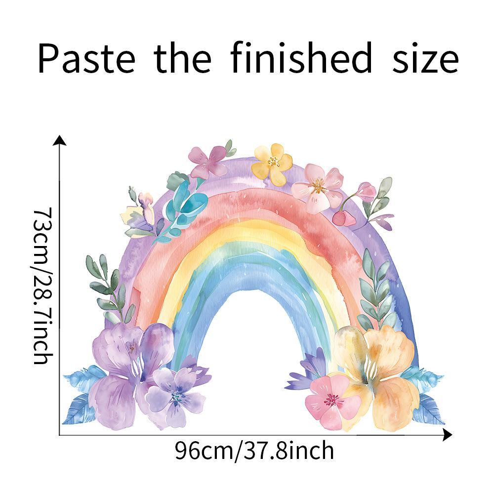 Large Watercolor Rainbow Flower Leaf Wall Sticker Self-Adhesive for Kids Bedroom Background Wall Decoration