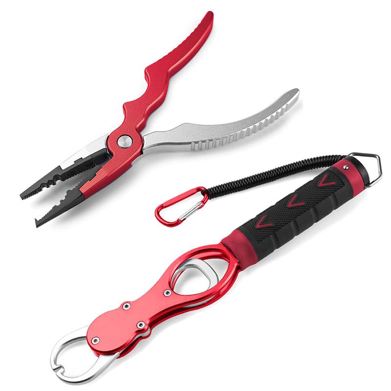 

OLIKEI 2 шт./компл. щипцы для рыбалки из алюминиевого сплава, захват для рыбалки с чешуей, захват для губ, приманка, плоскогубцы, разрезное кольцо, линия разреза, рыболовные аксессуары красный