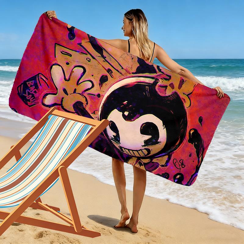 Bendy and the Ink Machine Print Beach Towel, Large Soft Quick Dry Towel for Beach Camping Swimming